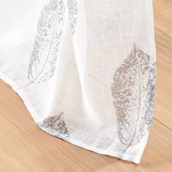 PANNEAU A OEILLETS 140 x 240 CM EFFET LIN TISSE IMPRIME INDILA BLANC