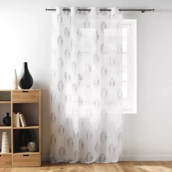 PANNEAU A OEILLETS 140 x 240 CM EFFET LIN TISSE IMPRIME INDILA BLANC
