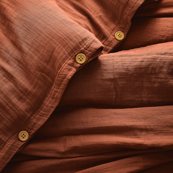 Bettbezug aus Baumwoll-Gaze (200 cm) Gaïa Terrakotta 2