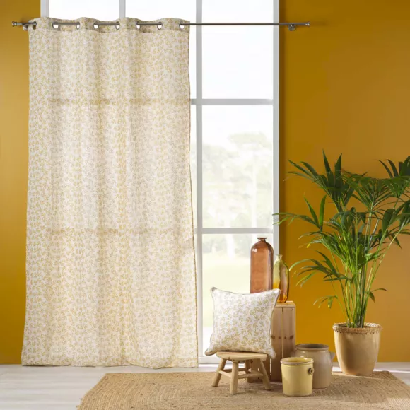 PANNEAU A OEILLETS 140 x 240 CM VOILE SABLE IMPRIME MADDY OCRE