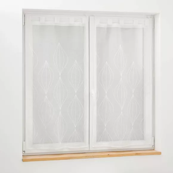 PAIRE DROITE PASSANTS 2 x 60 x 160 CM VOILE SABLE BRODE GALACTEE BLANC
