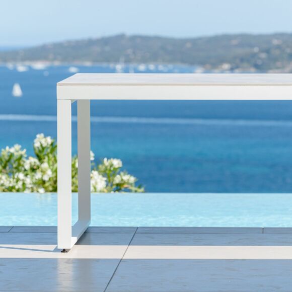Mesa de jardín 8 plazas Aluminio/Cerámica Kore (180 x 90 cm) - Blanco/Gris claro