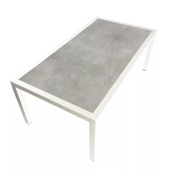 Mesa de jardín 8 plazas Aluminio/Cerámica Torano (192 x 102 cm) - Blanco/Gris claro