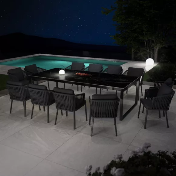 Mesa de jardín 12 personas Aluminio/Cerámica Kore (260 x 120 cm) - Negro/Negro jaspeado
