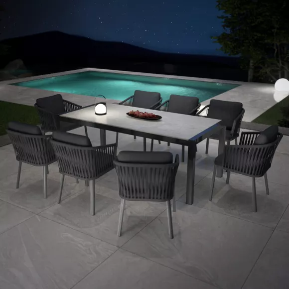 Mesa de jardín 8 personas Aluminio/Cerámica Modena (180 x 90 cm) - Gris antracita/Gris claro