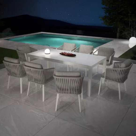 Tuintafel 8 zitplaatsen Aluminium/Keramiek Modena (180 x 90 cm) - Wit/Gris