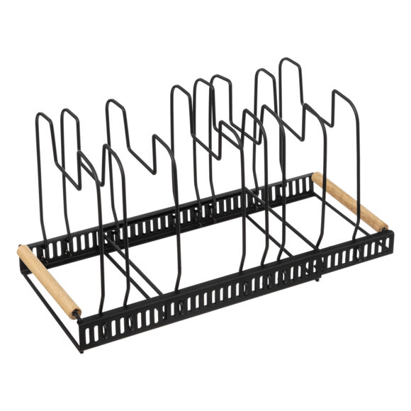 Rangement extensible couvercles et poêles métal et bois (58,5 x 21 cm) Rack Noir