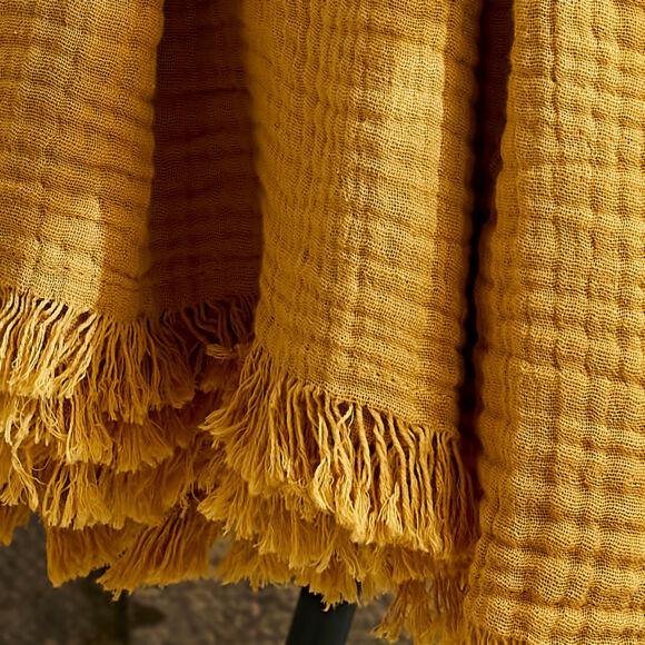 Plaid katoengaas (220 cm) Gaïa Saffraangeel 2