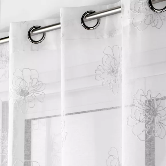 PANNEAU A OEILLETS 140 x 240 CM VOILE SABLE BRODE METALLISE SUBLIMINI BLANC