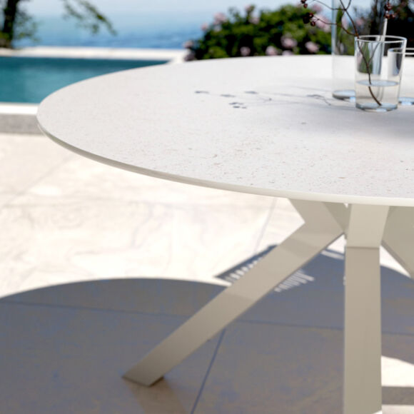 Table de jardin 6 places Aluminium/Céramique Kore (D120 cm) - Blanc/Gris clair