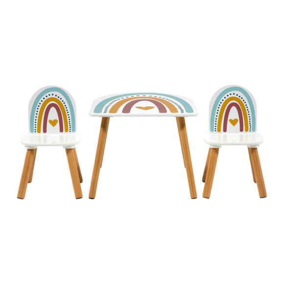 Tisch und 2 Kinderstühle Holz Arc en ciel Mehrfarbig