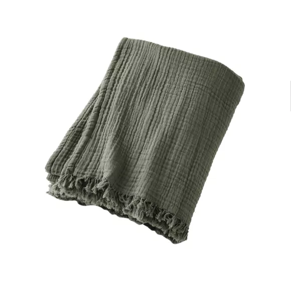 Plaid katoengaas (160 cm) Gaïa Rozemarijngroen