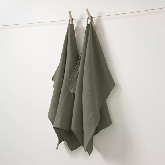 Set di 2 strofinacci garza di cotone (70 cm) Gaïa Verde rosmarino