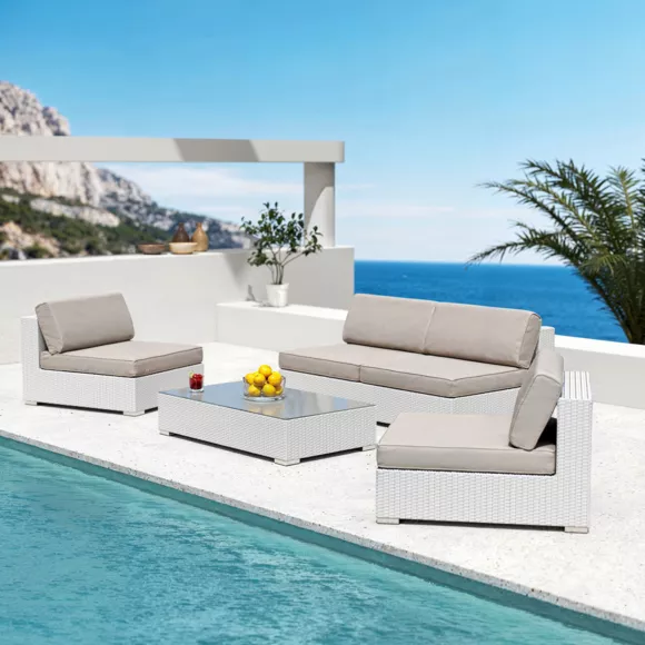 Mesa rectangular para salón de jardín en resina trenzada Palma - Blanco