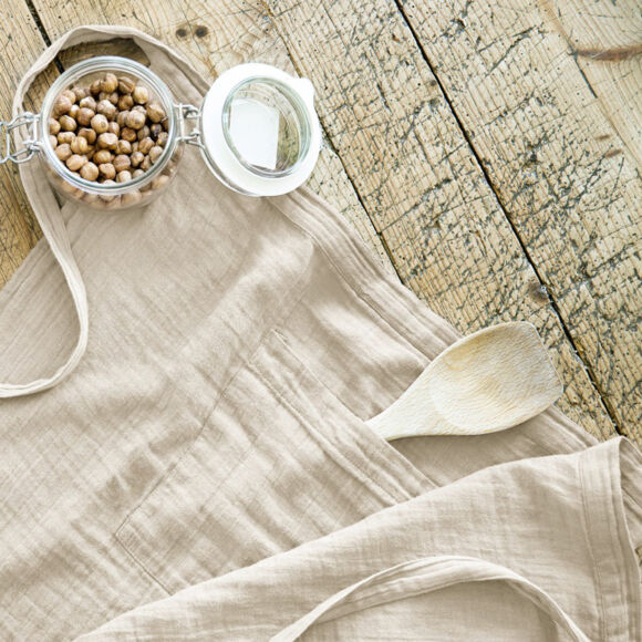Kochschürze mit Taschen aus Baumwoll-Gaze Gaïa Beige 3
