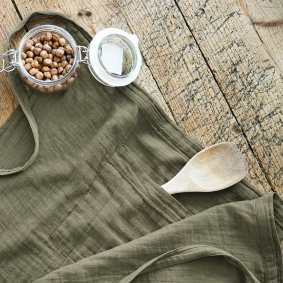 Tablier avec poches gaze de coton Gaïa Vert romarin 3