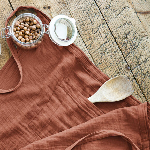 Kochschürze mit Taschen aus Baumwoll-Gaze Gaïa Terrakotta 2