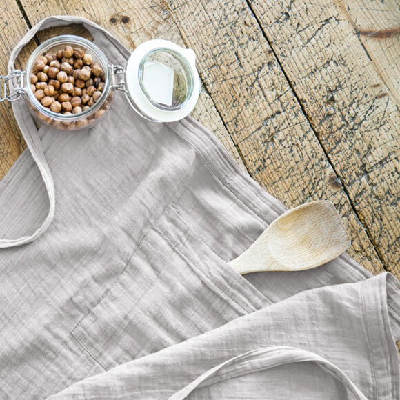 Kochschürze mit Taschen aus Baumwoll-Gaze Gaïa Hellgrau 2