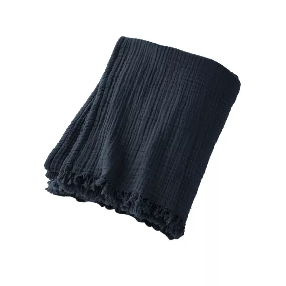 Plaid gaze de coton (160 cm) Gaïa Bleu nuit 2