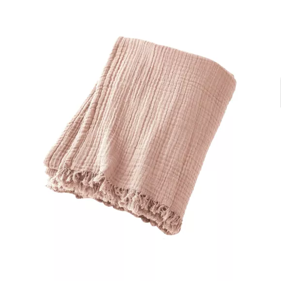 Plaid gaze de coton (160 cm) Gaïa Rose poudré 2