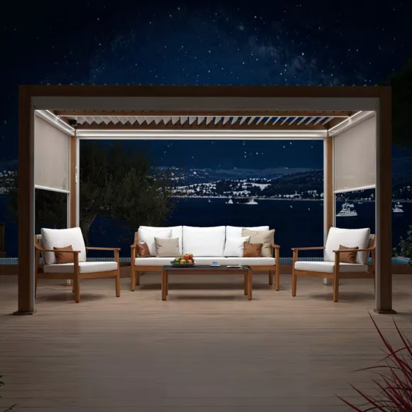 PERGOLA BIOCLIMATIQUE MOTORISEE AVEC LED 3X4 IMITATION BOIS
