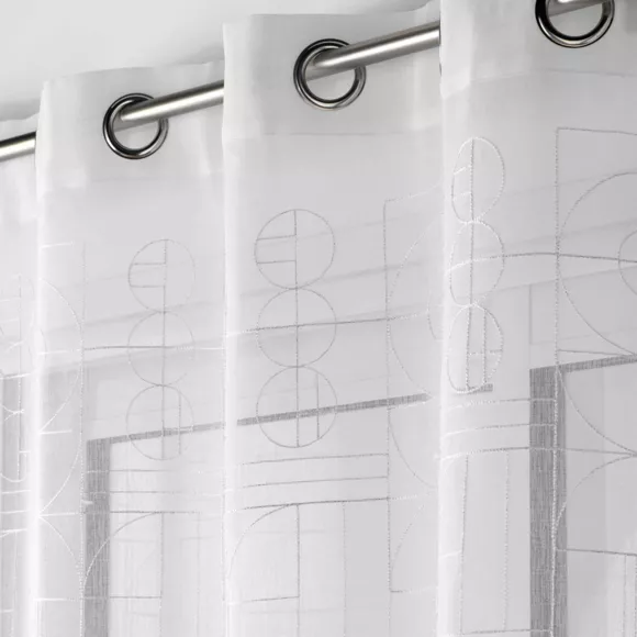 PANNEAU A OEILLETS 140 x 240 CM VOILE SABLE BRODE METALLISE ODESSA BLANC