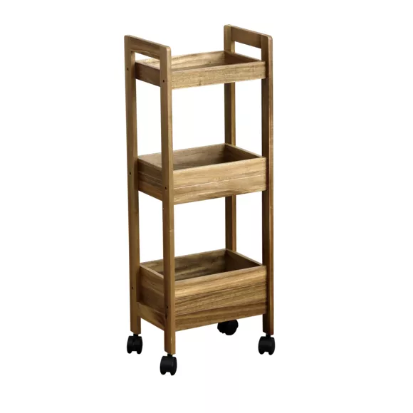 Carrito de servicio con ruedas 3 niveles madera de acacia (H75 cm) Lina Marrón