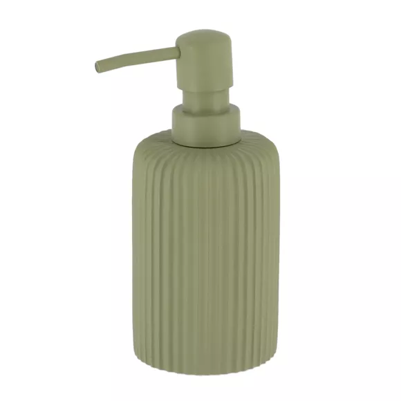 SET GOBELET DISTRIBUTEUR A SAVON ET PORTE SAVON POLYRESINE STRIEE - KAKI