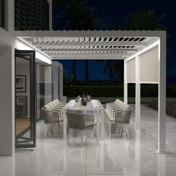 Pérgola bioclimática adosada motorizada de aluminio  (3 x 6 m) LED - Blanco