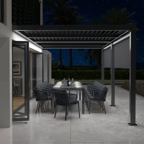 Pérgola bioclimática adosada motorizada de aluminio  (3 x 6 m) LED - Gris antracita