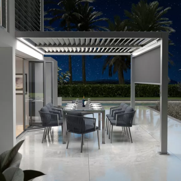 Pérgola bioclimática adosada motorizada de aluminio  (3 x 4 m) LED - Gris antracita
