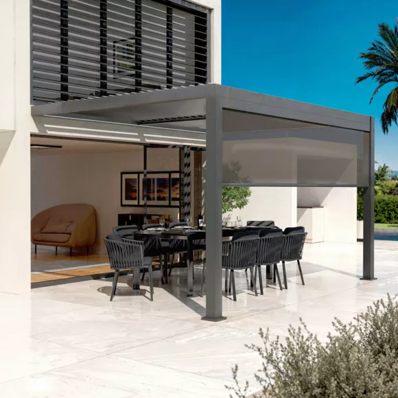 Bioklimatologische aangebouwde gemotoriseerde aluminium pergola (3 x 4 m) LED - Antraciet