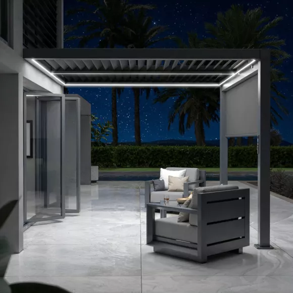 Motorisierte bioklimatische Wandpergola Aluminium (3 x 3 m) mit LED - Anthrazitgrau