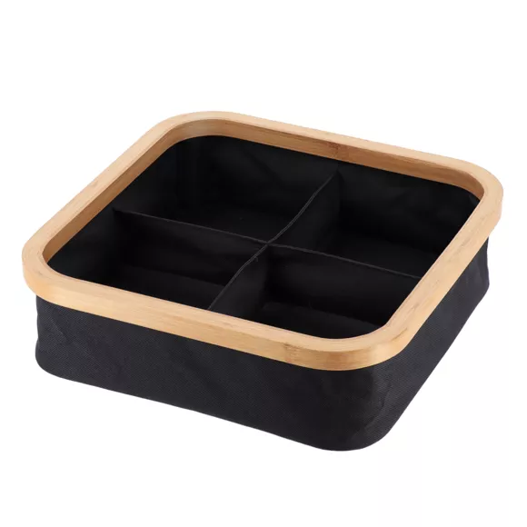 Organizer vierkant opklapbaar 4 vakken (L30 x H10 cm) Purebamboo Zwart