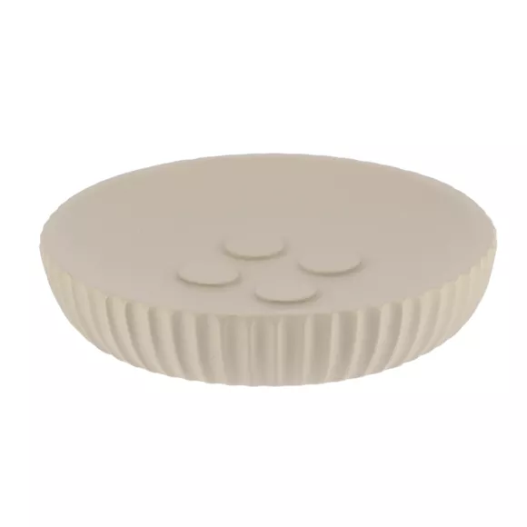 SET GOBELET DISTRIBUTEUR A SAVON ET PORTE SAVON POLYRESINE STRIEE - TAUPE