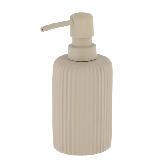 SET GOBELET DISTRIBUTEUR A SAVON ET PORTE SAVON POLYRESINE STRIEE - TAUPE