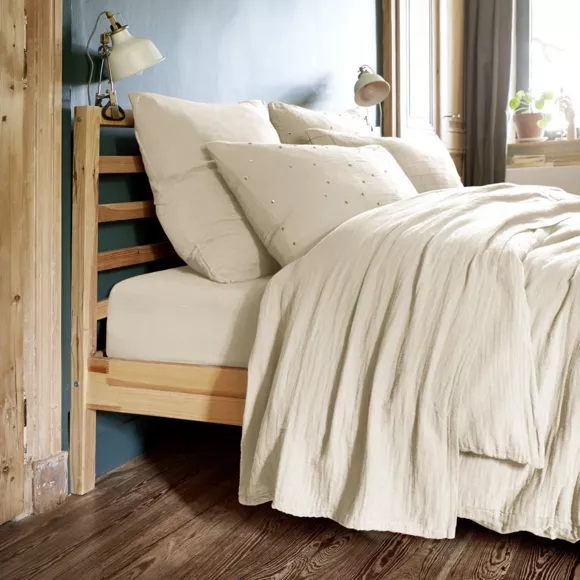 Drap plat gaze de coton (240 cm) Gaïa Beige pampa 2