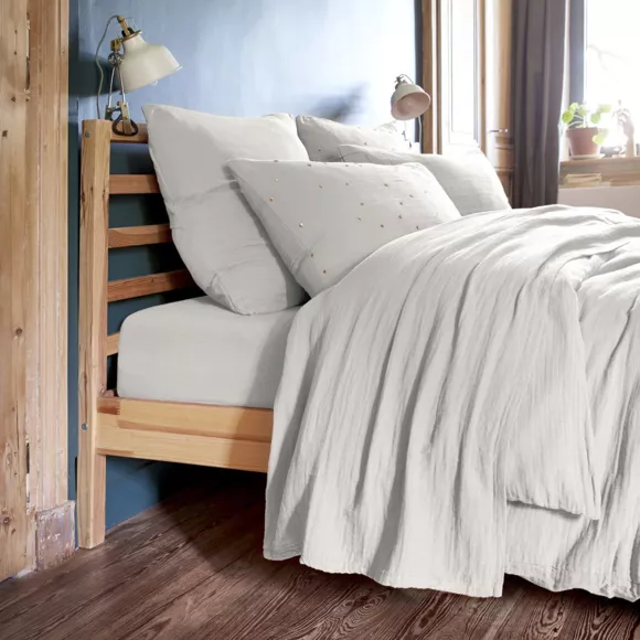 Drap plat gaze de coton (240 cm) Gaïa Gris nuage 2