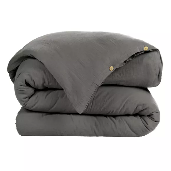 Housse de couette gaze de coton (200 cm) Gaïa Gris granit 2