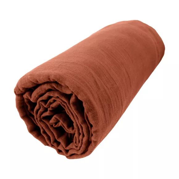 Hoeslaken Katoengaas (140 x 200 cm) Gaïa Terracotta