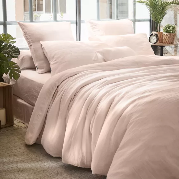Drap housse gaze de coton (140 x 200 cm) Gaïa Rose poudré