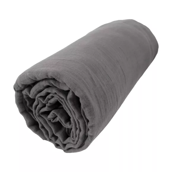 Drap housse gaze de coton (140 x 200 cm) Gaïa Gris granit