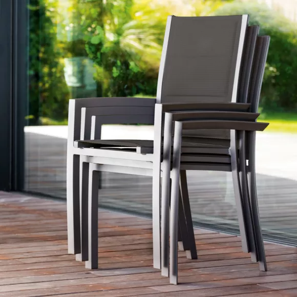 Fauteuil de jardin alu empilable Allure - Taupe speculoos/Praline 2