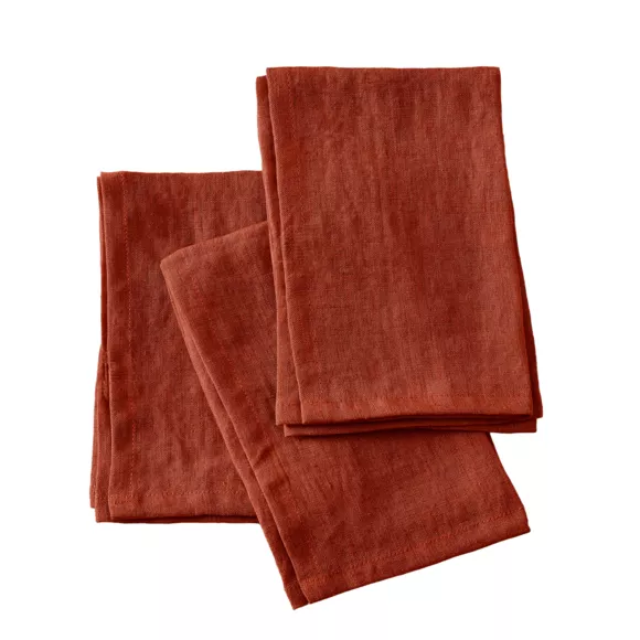 Lot de 3 serviettes lin lavé Louise Terracotta