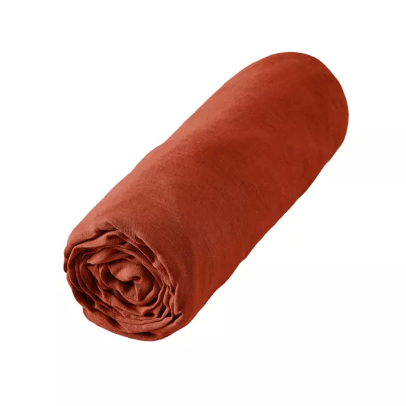 Hoeslaken gewassen linnen (180 cm) Louise Terracotta 3