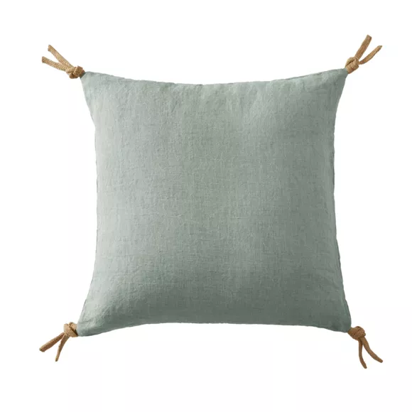 Coussin carré lin lavé (45 cm) Louise Vert eucalyptus