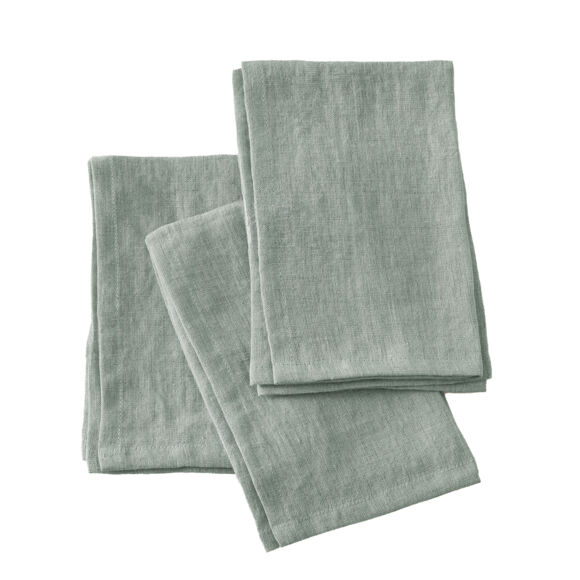 Lot de 3 serviettes lin lavé Louise Vert eucalyptus