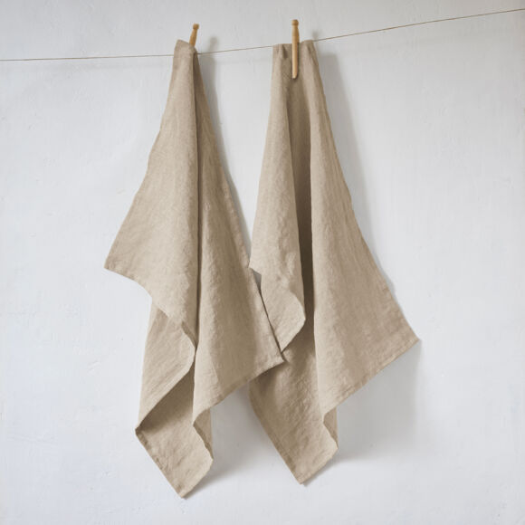 Set van 2 gastendoekjes gewassen linnen (70 cm) Louise Beige