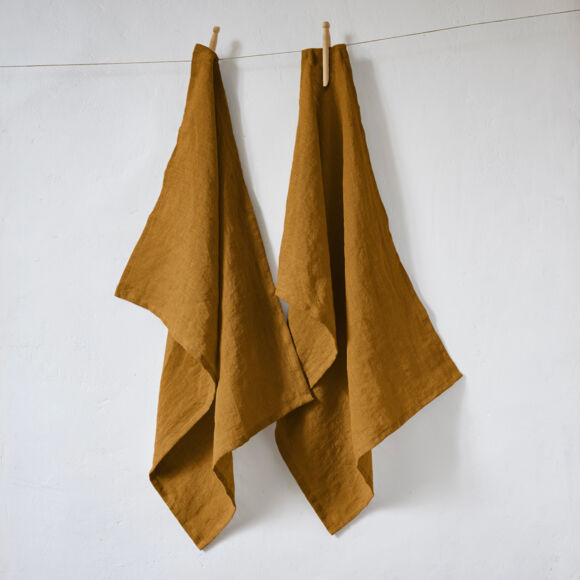 Juego de 2 toallas de manos lino lavado (70 cm) Louise Caramelo