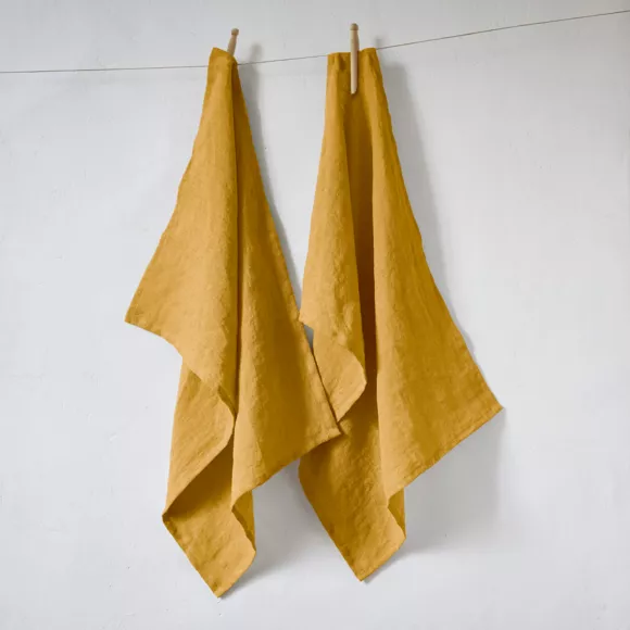 Lot de 2 essuie-mains lin lavé (70 cm) Louise Jaune moutarde